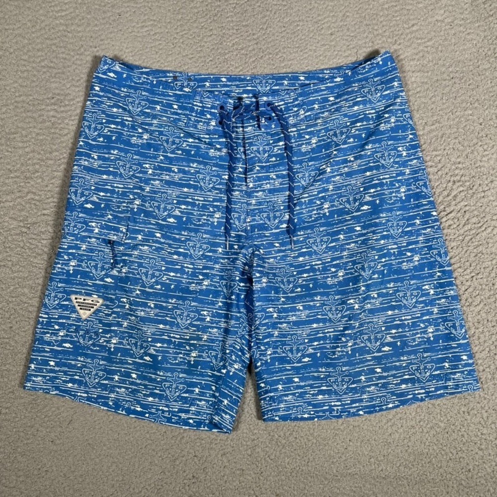 Columbia Shorts Mens 36 Blue PFG‎ Boardshorts Fishing Graphic Pocket Drawstring